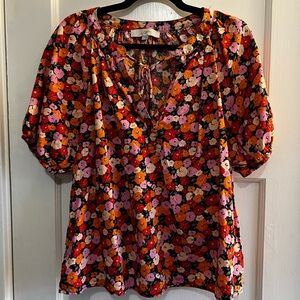LOFT Floral Blouse - Red, Pink, Orange